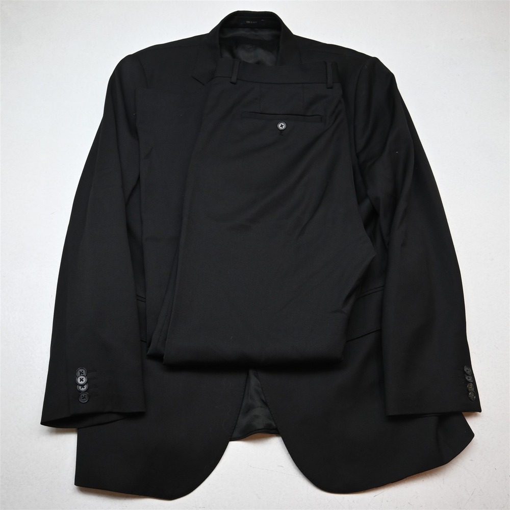 Express 42R 36x32 Black Wool Producer Mens Jacket Pants Suit
